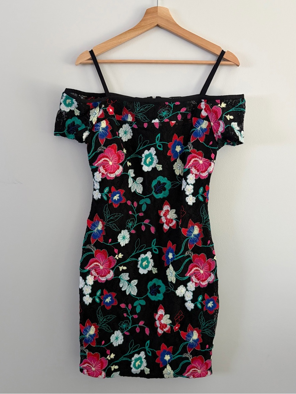 Guess Black Floral Embroidered Bodycon Dress